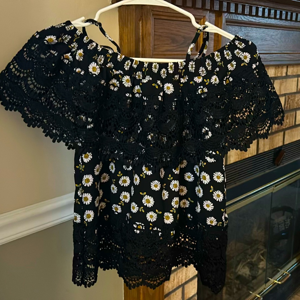 Off The Shoulder Sunflower Floral Black Top